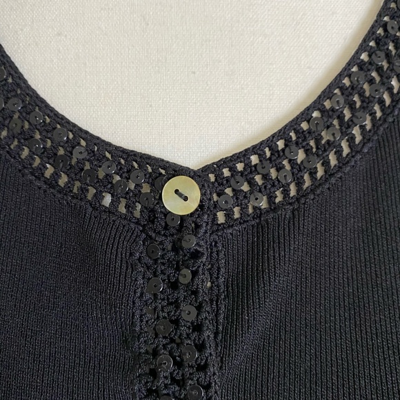 Black Knit Sequin Crochet Detail Button Up Holiday Party Office Sweater- Sz-M - Picture 4 of 16